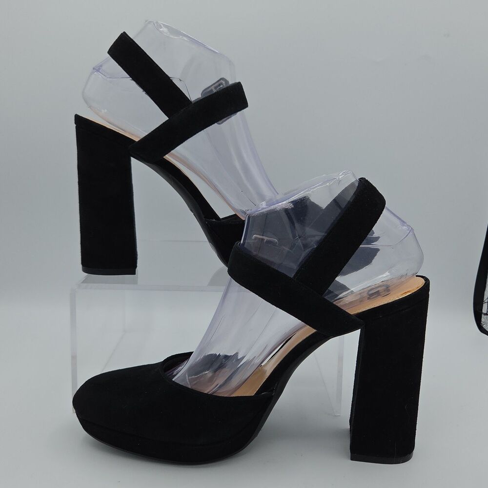 Gianni Bini Lookin-Sharp Black Faux Suede Chunky Block Heel Platform Shoes Sz 9 - Picture 2 of 8